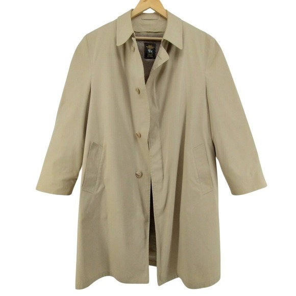 Hart Schaffner Marx Mens Trench Coat Tan 46L Removable Lining Rain Overcoat‎